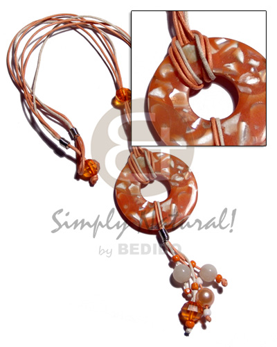 3 layers orange crme wax cord Resin Necklace Stone Necklace