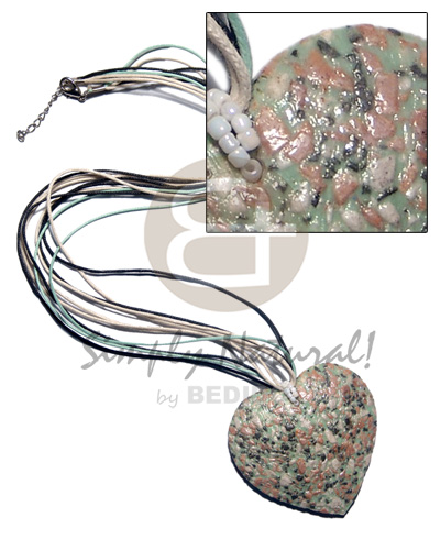 5 layers wax cord  stone nuggets accent and stone chips laminated in resin  brasswire wire accent 70mm pendant / 25in - Resin Necklace Stone Necklace