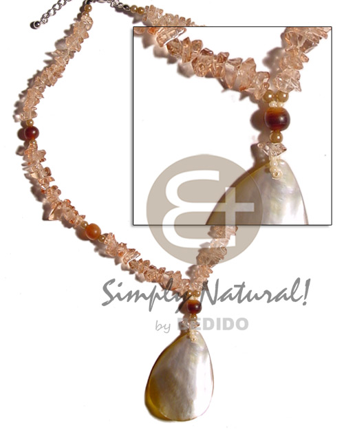 clear stone crystals in brown tones  horn amber beads  45mm teardrop brownlip - Resin Necklace Stone Necklace