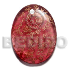 oval 45mm transparent maroon resin  handpainted design - gold floral / embossed hand painted using japanese materials in the form of maki-e art a traditional japanese form of hand painting - Resin Pendants