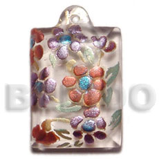 dogtag 45mmx30mm clear white resin  handpainted design -  floral / embossed hand painted using japanese materials in the form of maki-e art a traditional japanese form of hand painting - Resin Pendants