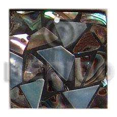 flat square  black resin  25mmx25mm laminated  paua/hammershell pendant - Resin Pendants