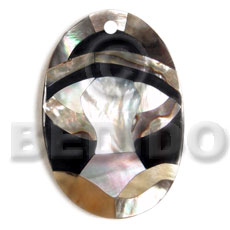oval 55mmx42mm black resin  inlaid shells- MOP/paua/brownlip/blacklip/hammershell / the hat lady - Resin Pendants