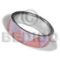 inlaid hammershell in stainless 10mm metal ring/ pastel pink and lilac combination - Rings