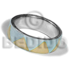 inlaid hammershell in stainless 10mm metal ring/ pastel yellow and pastel blue combination/ pastel green and pastel yellow combination - Rings