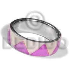inlaid hammershell in stainless 10mm metal ring/  lilac and nat. white combination - Rings