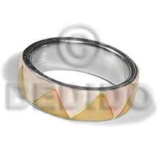 inlaid hammershell in stainless 10mm metal ring/  pastel yellow and nat. white combination - Rings