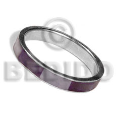 inlaid hammershell in stainless 5mm metal ring / violet and nat. white combination - Rings