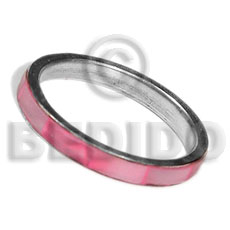 inlaid hammershell in stainless 5mm metal ring / bright pink - Rings