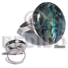 big accent haute hippie ring /adjustable metal/ 30mm round and embossed laminated paua abalone cracking - Rings