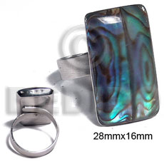 big accent haute hippie ring /adjustable metal/ 28mmx16mm rectangular and embossed laminated paua abalone - Rings