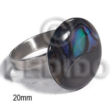 big accent haute hippie ring /adjustable metal/ 20mm round embossed laminated paua abalone - Rings