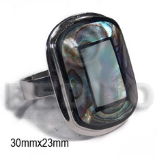 big accent haute hippie ring /adjustable metal  extended flat edges / 30mmx23mm rectangular embossed rounded edges  embossed and laminated paua abalone  MOP combination - Rings