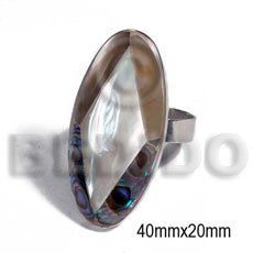 big accent haute hippie ring /adjustable metal/ 40mmx20mm oval embossed and laminated paua abalone, brownlip, hammershell combination - Rings