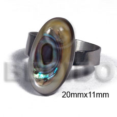 accent haute hippie ring /adjustable metal / 20mmx11mm oval embossed and laminated MOP shells and paua abalone combination - Rings