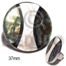 big accent haute hippie 37mm round  / adjustable metal ring/  green shell / paua combination - Rings