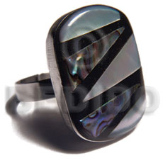 big accent haute hippie rounded square 25mmx20mm / adjustable metal ring/  laminated paua shell and hammershell  black resin accent - Rings