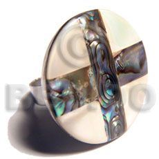 big accent haute hippie round 28mm / adjustable metal ring/  laminated kabibe and paua shell combination - Rings