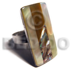 big accent haute hippie rectangular32mmx18mm / adjustable metal ring/  laminated paua,brownlip and MOP shell combination - Rings