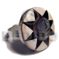 big accent haute hippie round 25mm / adjustable metal ring/  laminated paua , kabibe, black resin combination - Rings