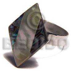 big accent haute hippie diamond 22mmx15mm / adjustable metal ring /  laminated MOP and paua combination - Rings