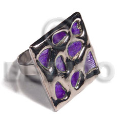 glistening purple abalone /  square 28mmx28mm / adjustable ring/  molten silver metal series / electroplated - Rings
