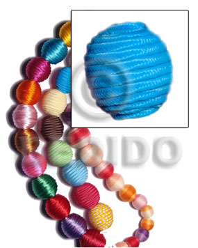 20mm natural white oval wood beads wrapped in bright blue sutash cord / price per piece - Round Wood Beads