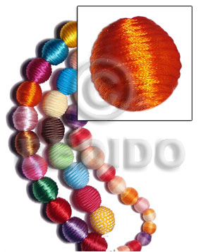 20mm natural white round wood beads wrapped in orange china cord / price per piece - Round Wood Beads