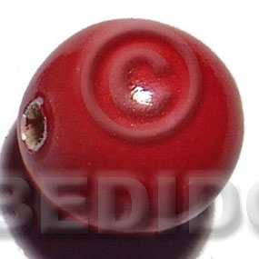 25mm nat. wood beads  in high gloss paint / red / 15 pcs - Round Wood Beads