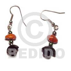 dangling black buri half moon  red corals - Seed Earrings