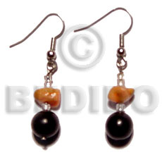 dangling black buri beads/red corals combination - Seed Earrings