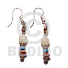 dangling buri beads/4-5mm coco Pokalet/wood beads combination - Seed Earrings