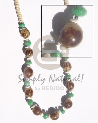 10 mm buri beads green stone/white rose/coco - Seeds Necklace