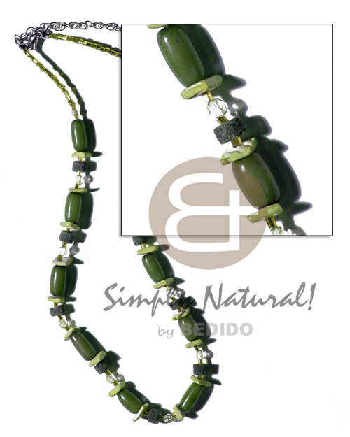 buri,colored white rose & limestone combination  cut beads & acrylic crystals / olive green tones - Seeds Necklace