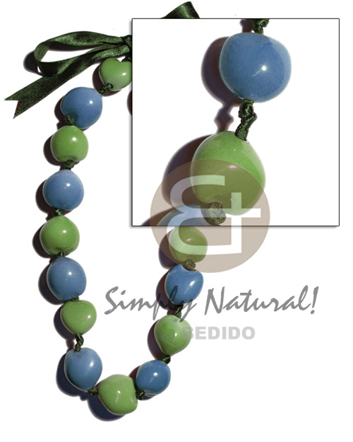 painted kukui nuts  alt. graduated solid colors ( 16 pcs. ) / adjustable ribbon - Seeds Necklace