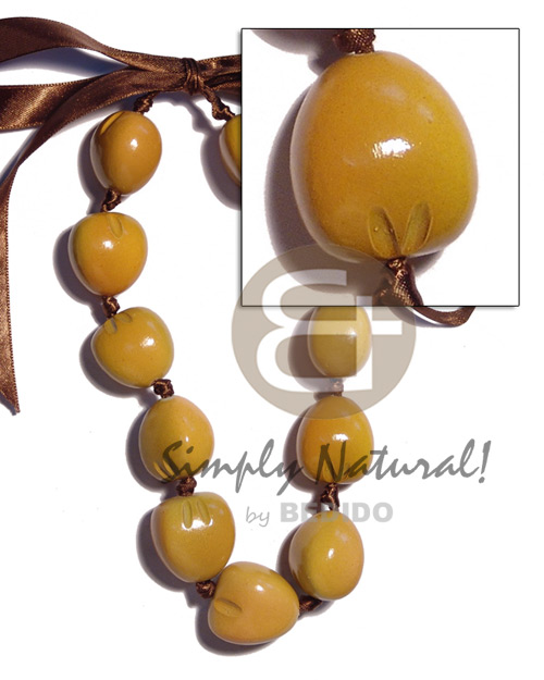 kukui nut  choker in graduated golden  yellow ( 11pcs. ) / adjustable ribbon - Seeds Necklace