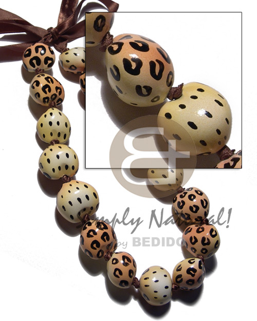kukui seeds in animal print / leopard / 14 pcs. / in adjustable ribbon  the maximum length of 36in - Seeds Necklace