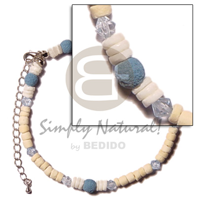 2-5mm coco Pokalet  blue limestone/white clam  and acrylic crystals - Shell Anklets