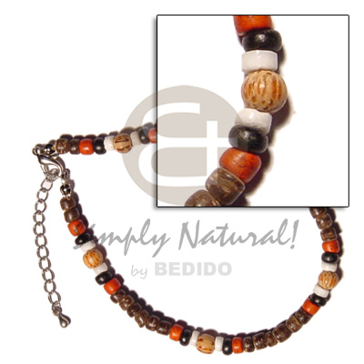 4-5mm coco Pokalet nat. brown/black/red  white clam heishe & palwood beads combination - Shell Anklets