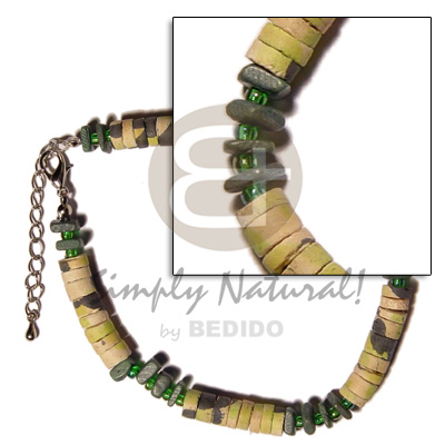 4-5mm coco heishe fatigue splashing  green coco square cut & glass bead combination - Shell Anklets
