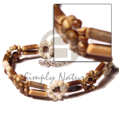 2 rows sig-id wood tube Shell Anklets