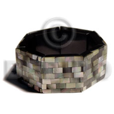 mosaic blacklip elastic bangle  resin backing - Shell Bangles