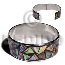 laminated inlaid crazy cut paua 1 inch folded hinged stainless metal / 65mm in diameter - Shell Bangles