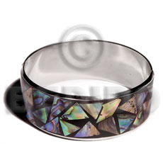 laminated inlaid crazy cut paua 1 inch stainless metal / 65mm in diameter - Shell Bangles