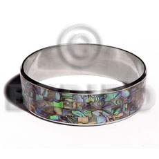 laminated paua blocking in 3/4 inch stainless metal / 65mm in diameter - Shell Bangles