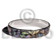 laminated inlaid crazy cut paua 1/2 inch stainless metal / 65mm in diameter - Shell Bangles