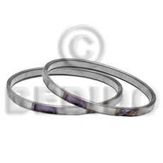 laminated hammershell/paua abalone alt.  in 5mm stainless metal / 65mm in diameter / price per piece - Shell Bangles