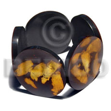 50mm round black resin ( 6mm thickness )  laminated crushed orange capiz shells elastic bangle - Shell Bangles