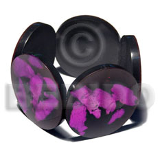50mm round black resin ( 6mm thickness )  laminated crushed lavender capiz shells elastic bangle - Shell Bangles