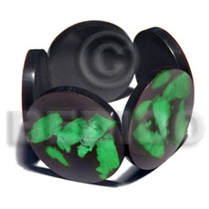 50mm round black resin ( 6mm thickness )  laminated crushed green capiz shells elastic bangle - Shell Bangles